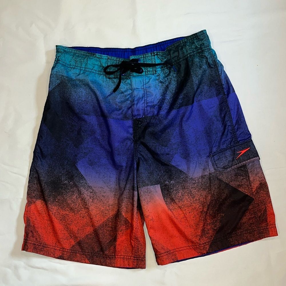 Men’s Speedo Swim Trunks, XL, Red, Blue and Black